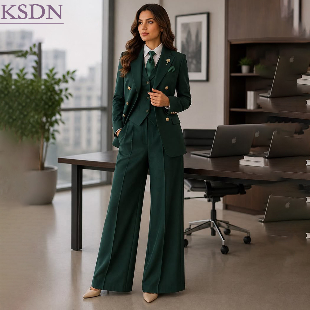 Double Breasted Blazer - Formelle grüne Damenanzüge für den Geschäftsbereich,