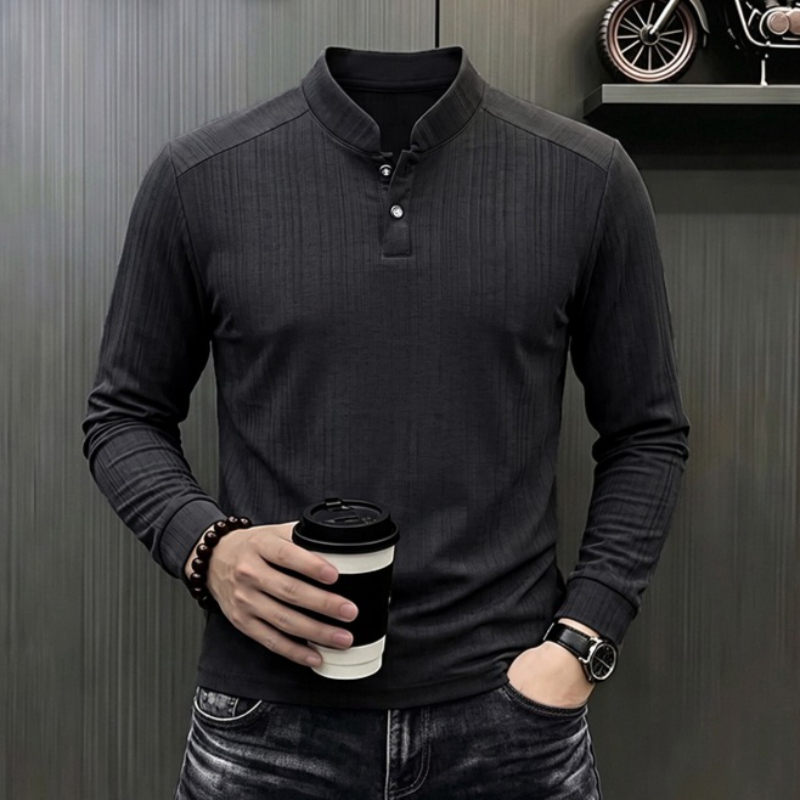 Mens Formal - Herren Business Casual Langarm-Poloshirt Herbst Frühling