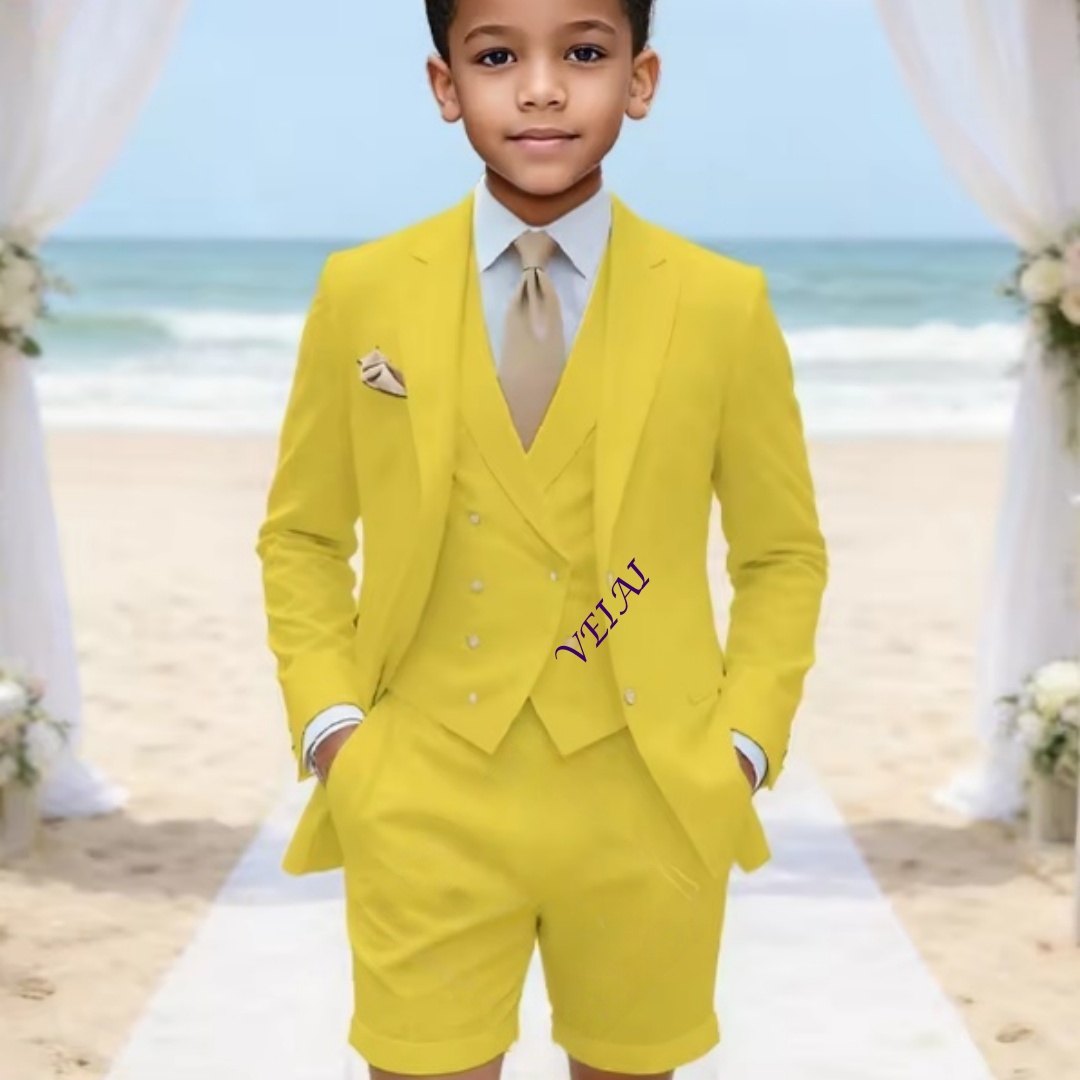 Mens Formal - Maßgeschneiderter, klassischer dreiteiliger Leinenanzug für Jungen,