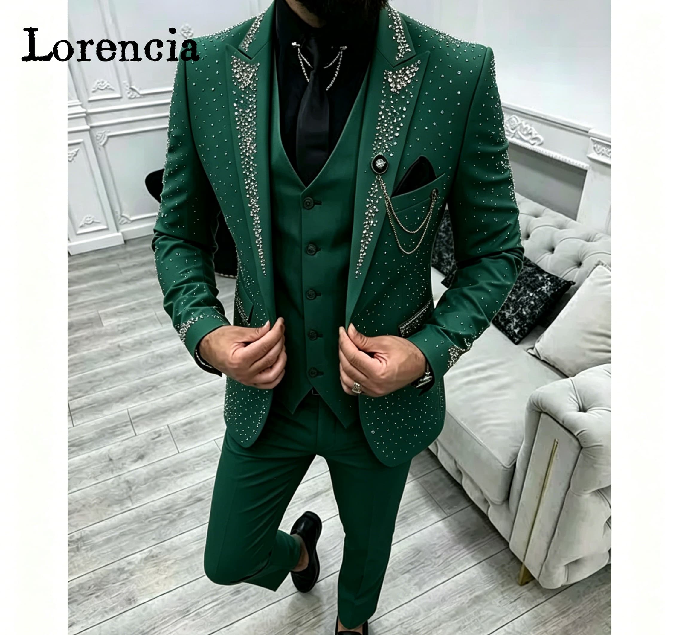 Men'S Formal Evening Wear - Luxuriöses 3-teiliges Herrenanzug-Set mit spitzem Revers,