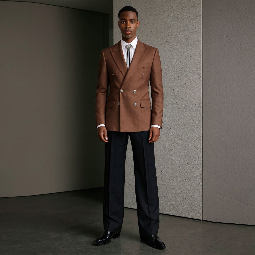 Men Linen Formal Wear - Herren 2-teiliger, entspannter Slim-Fit-Anzug, zweireihig, mit
