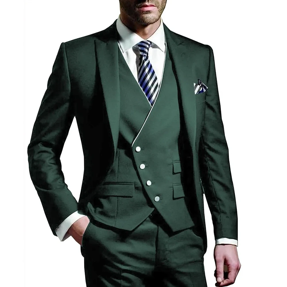 Men'S Formal Evening Wear - Herrenanzug Armeegrün 3-teilig Bräutigam-Outfit Spitzrevers Hochzeits-Smoking