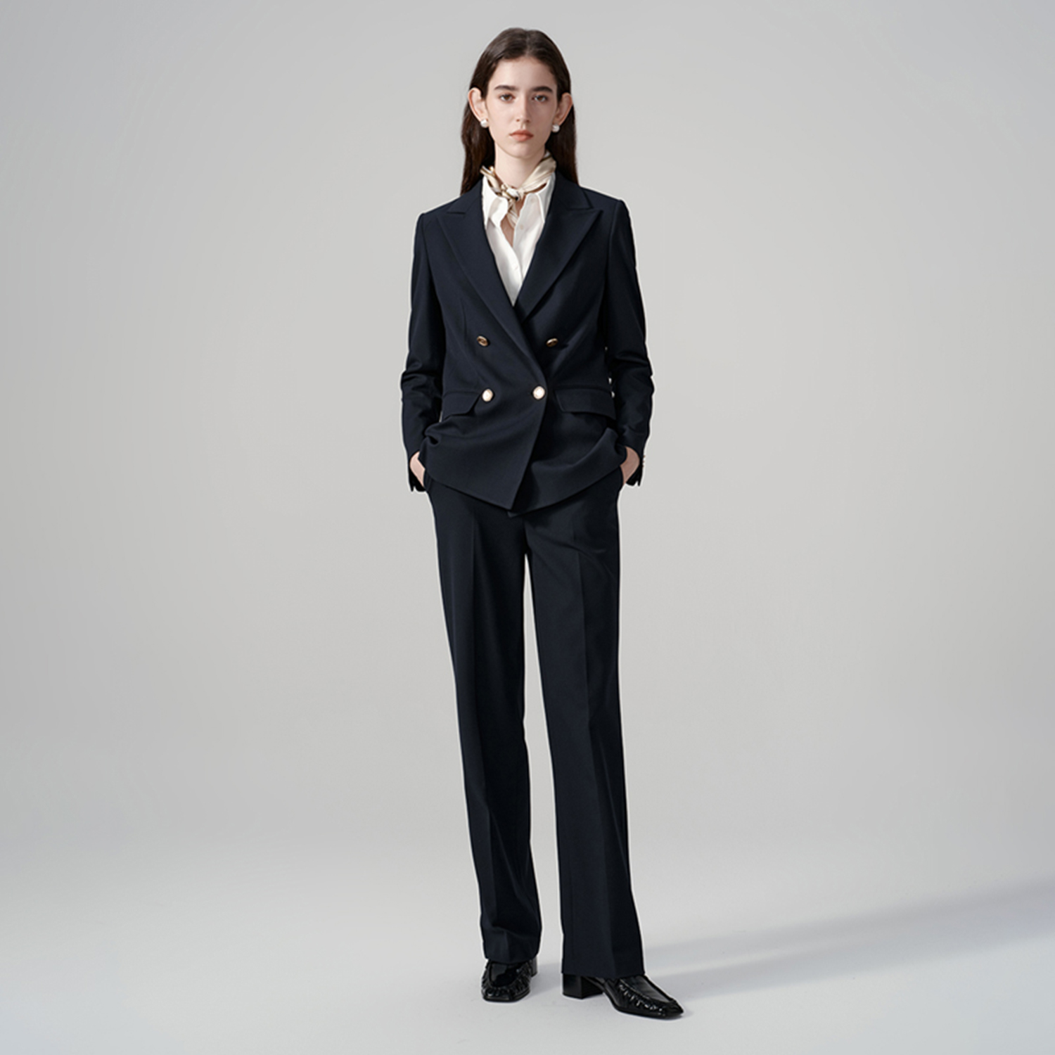 Double Breasted Blazer - Allingentle Damen-Hosenanzug, klassischer zweireihiger Blazer, 2-teiliges