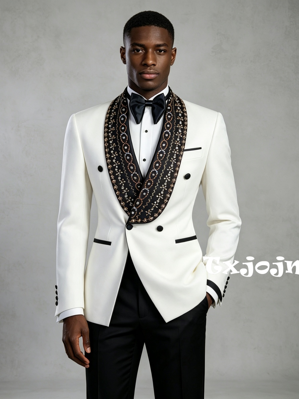 Men Formal Wear Outfits - Doppelreihiger Herrenanzug mit goldenen Perlen, 2-teiliges