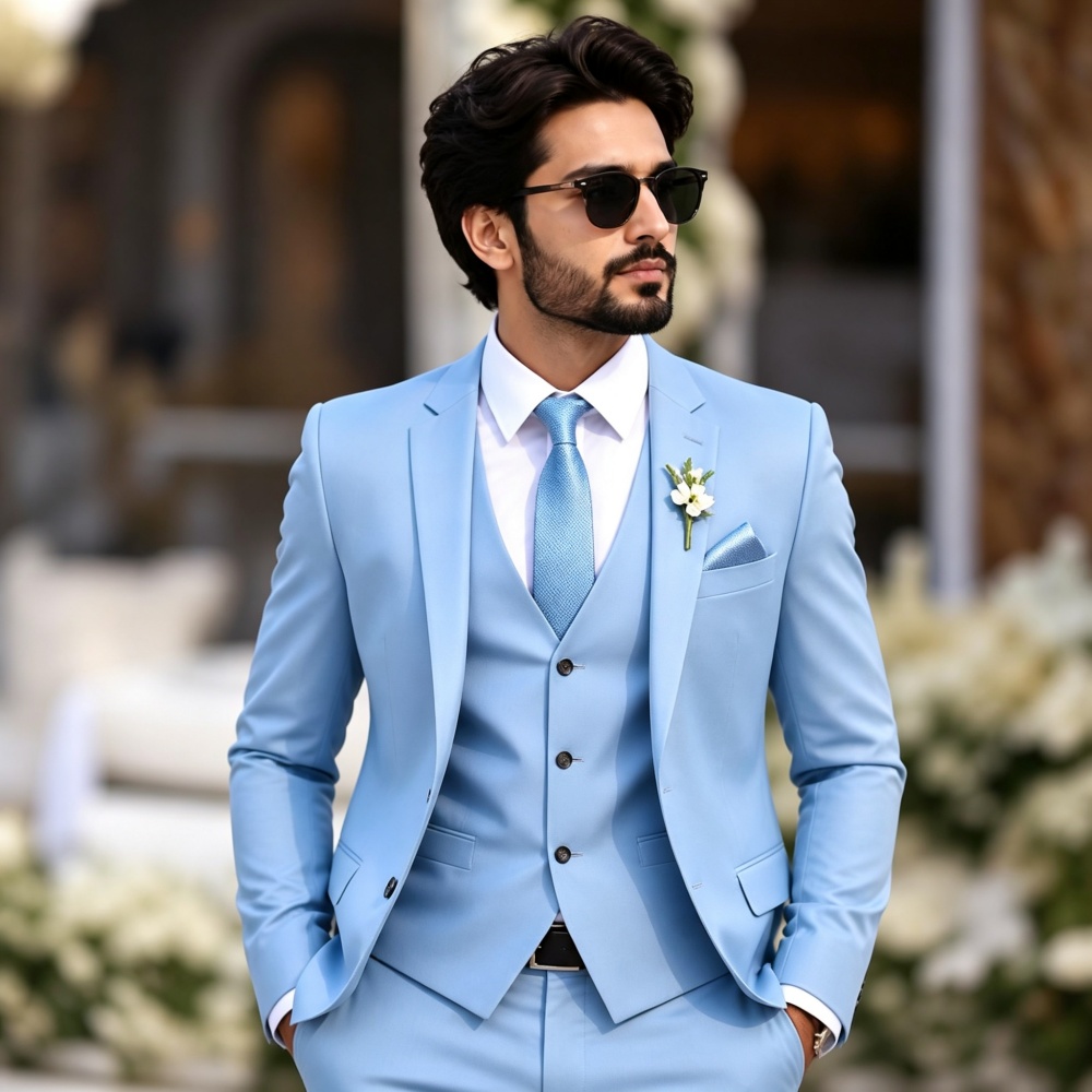 Eleganter Hellhimmelblauer 3-t – Men'S Formal Evening Wear Bewertung und Preis