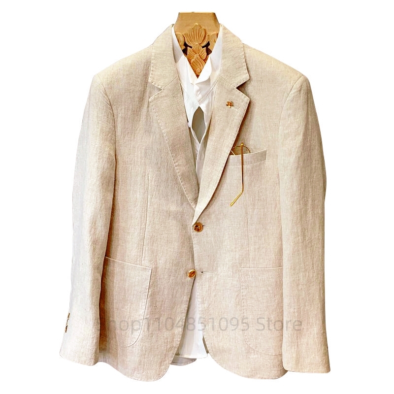Beiger Herrenanzug Leinen-Blaz – Men Linen Formal Wear Bewertung und Preis