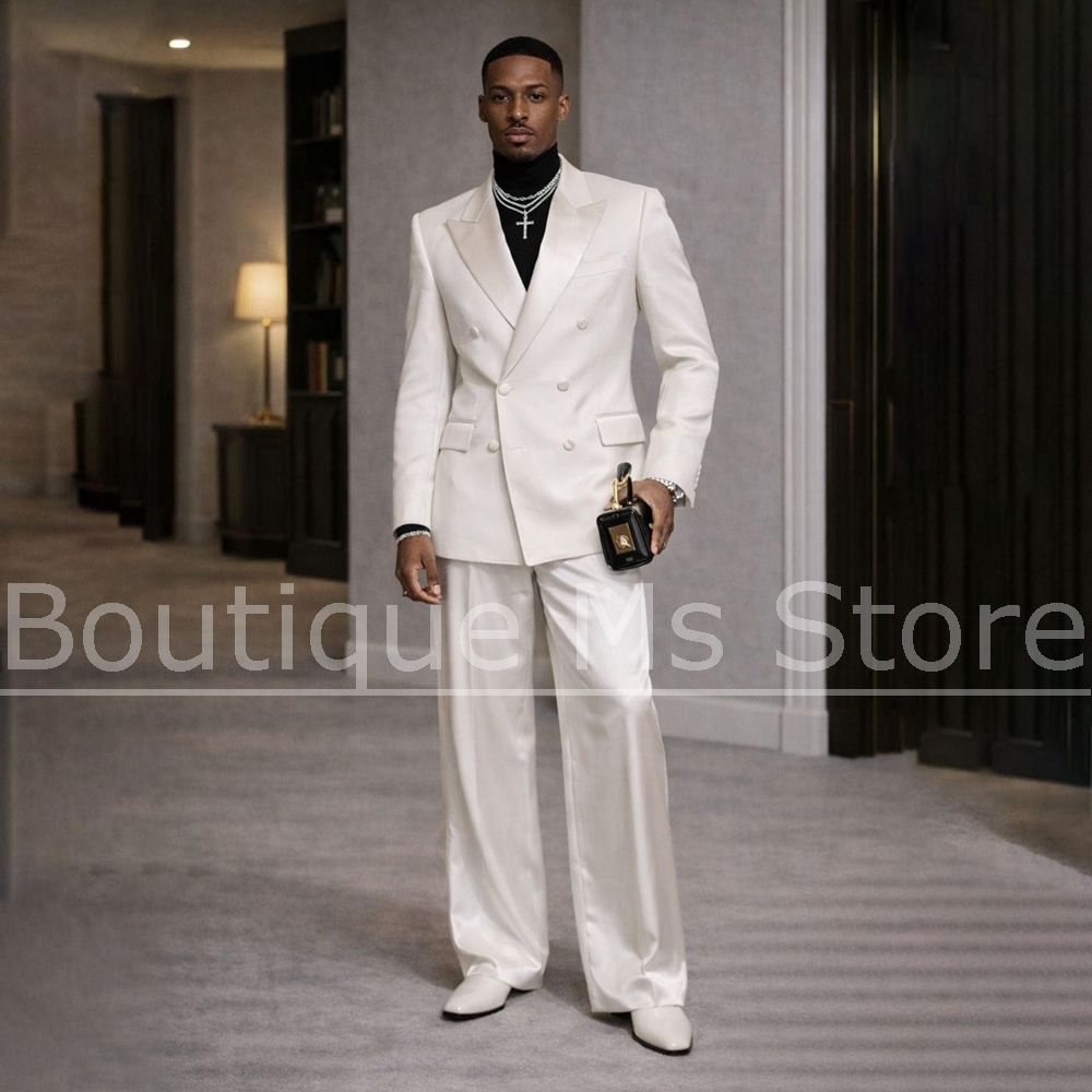 Herren Weißer Satin-Anzug 2-te – Men'S Formal Evening Wear Bewertung und Preis