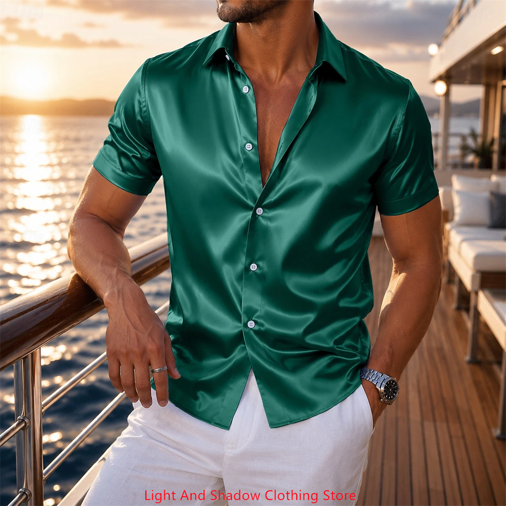 Herren-Satin-Hemd mit kurzen Ä – Men Formal Party Wear Dress Bewertung und Preis