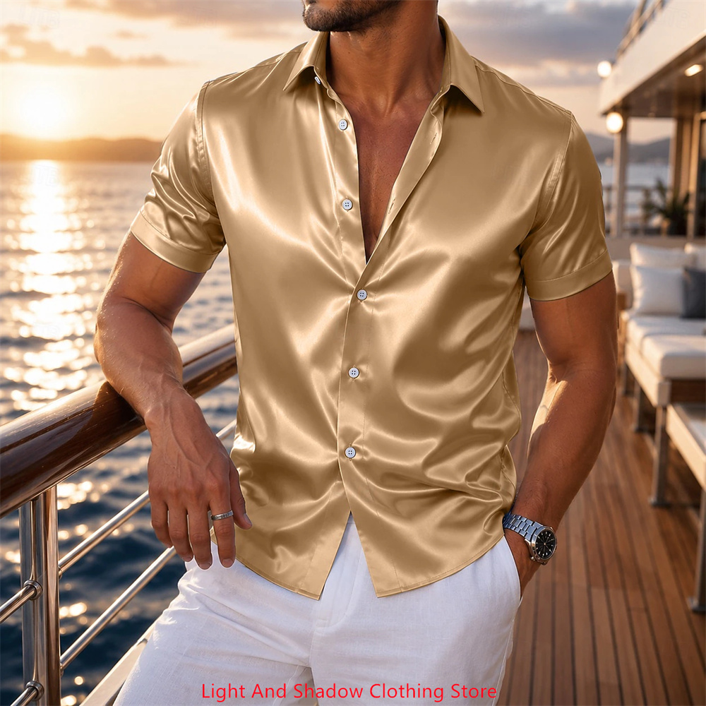 Herren-Satin-Hemd mit kurzen Ä – Men Formal Party Wear Dress Bewertung und Preis